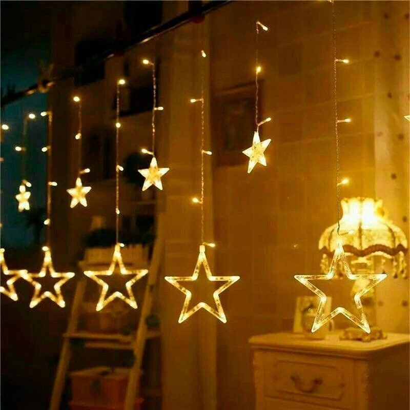 Гирлянда эл. Бахрома Звезды 2,5*0,85м 120LED теплый белый шнур 1м цв.уп JC-15327 (36)