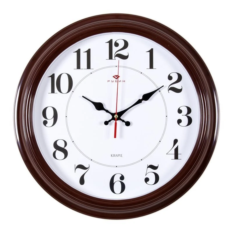 Часы настенные 35см пластик РУБИН Классика коричневые (10)