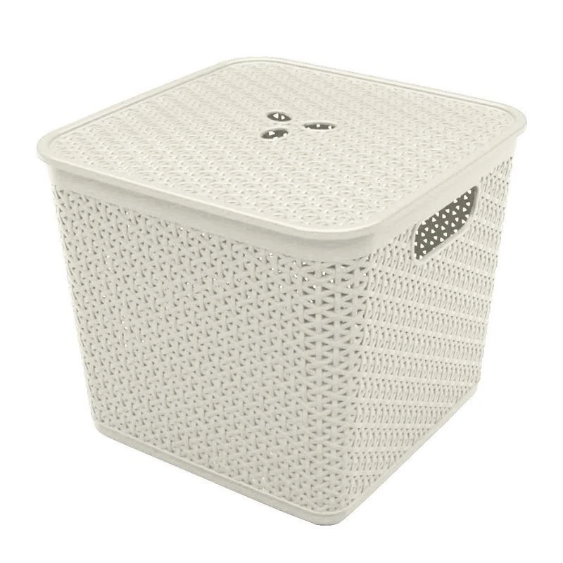 Корзина для хранения 21л 30*30*28см пластик Rattan белое облако со съемной крышкой (6)
