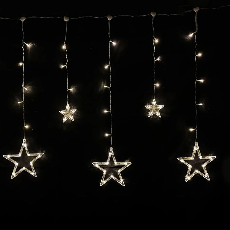 Гирлянда эл. Бахрома Звезды 2,5*0,85м 136LED теплый белый шнур 1м цв.уп JC-15336 (40)