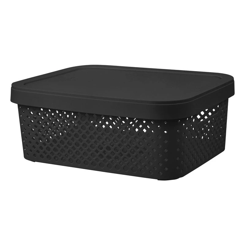 Корзина для хранения 10л 36*27,5*13,9см пластик BLACK с крышкой (7)
