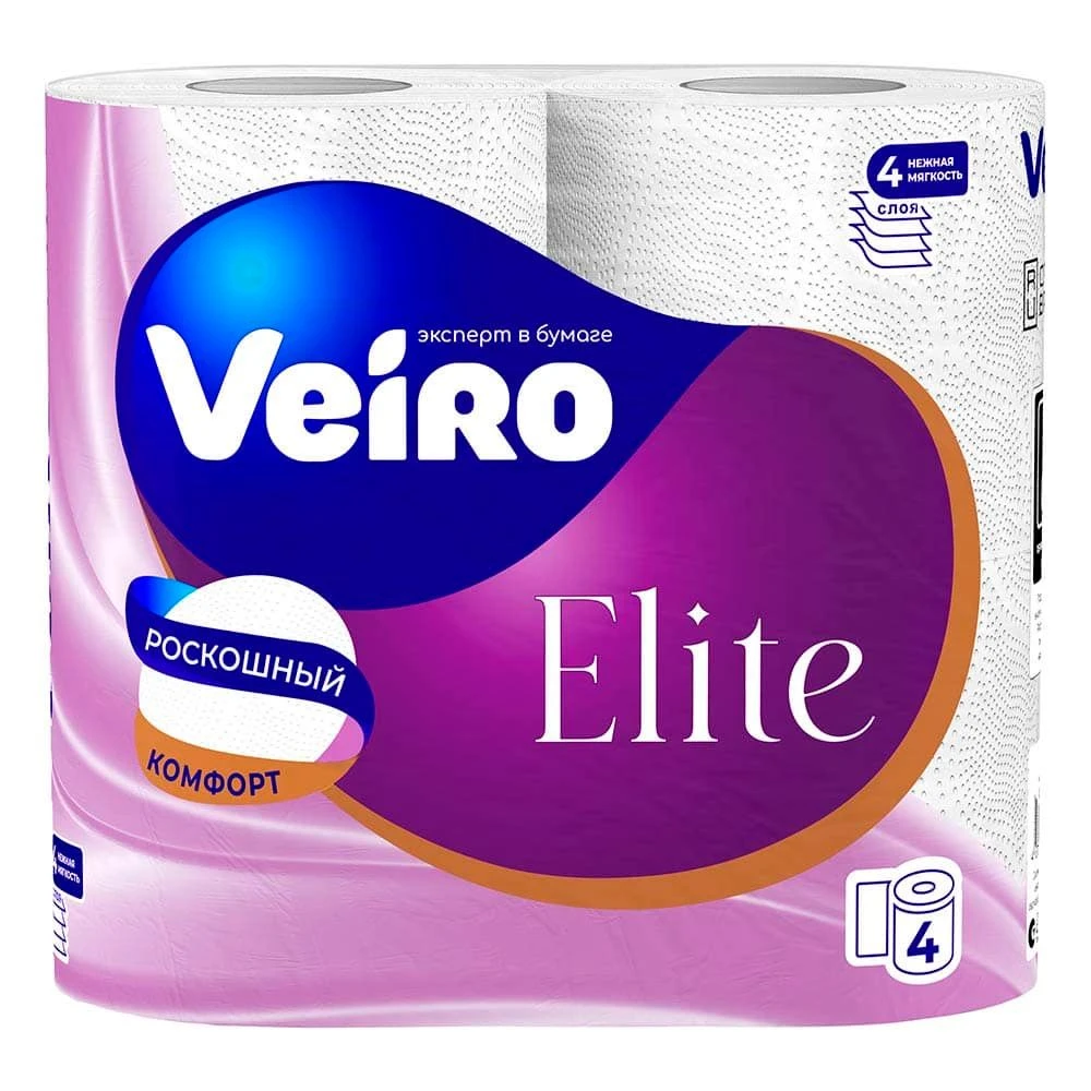 Бумага туалетная 4шт 15м VEIRO ELITE 4-х слойная (10)