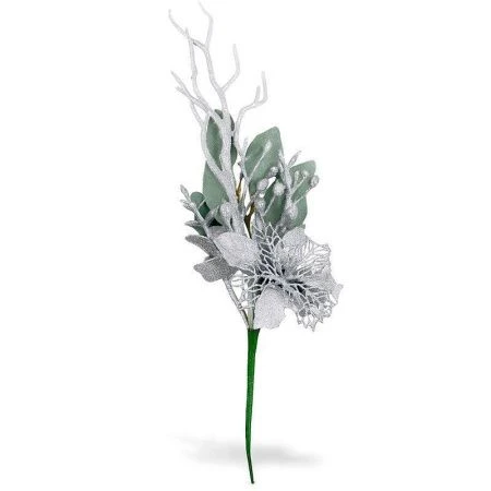 Украшение новогоднее Ветка 35*10см ПУАНСЕТТИЯ серебро OSTVR024282/JC-16456 (300)