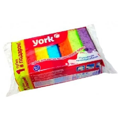 Губка для посуды 6+1шт поролон  YORK КОЛОР ЛЮКС (16)
