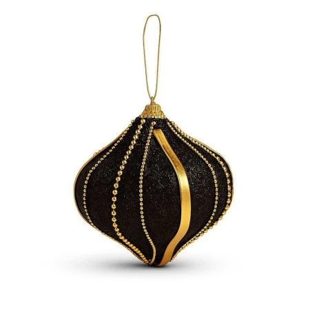 Игрушка новогодняя на елку ВОЛЧОК 8*9см пластик черный с золотом JC-14995 (384)