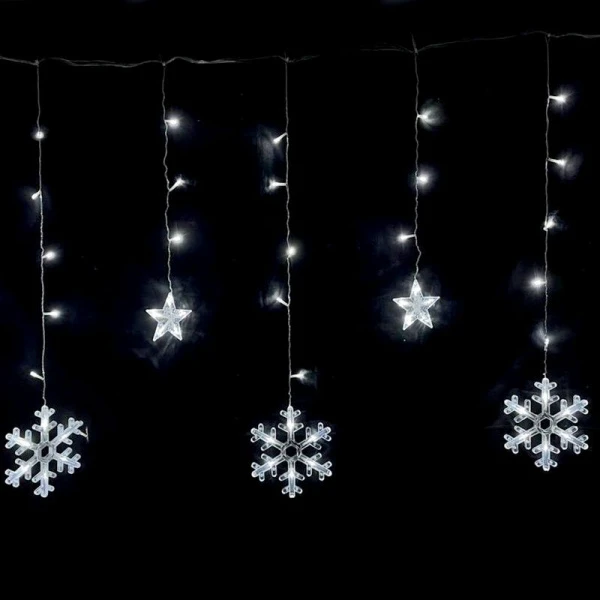 Гирлянда эл. Бахрома Звезды и снежинки 2,5*0,85м 120LED теплый белый шнур 1м цв.уп JC-15331 (30)