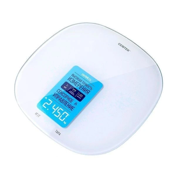 Весы кухонные электронные стекло 5кг Centek CT-2482 18*18см, LCD белые (12)