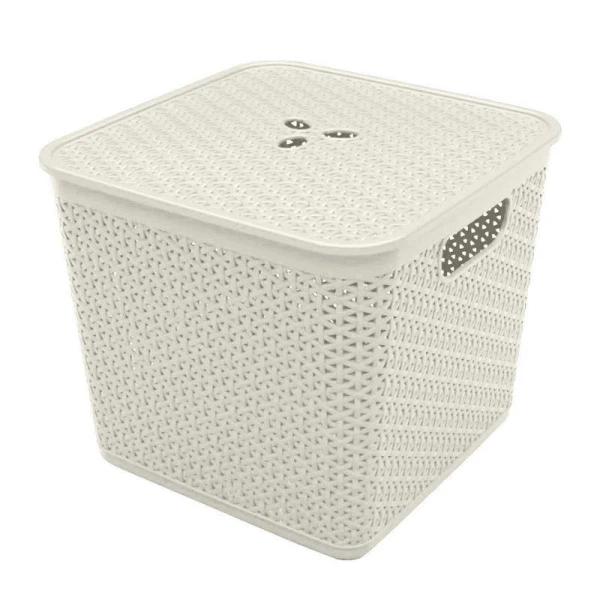 Корзина для хранения 21л 30*30*28см пластик Rattan белое облако со съемной крышкой (6)