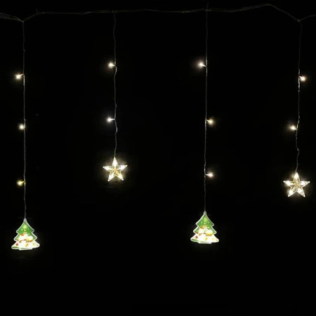 Гирлянда эл. Бахрома Звезды и елки 3*0,85м 110UV-LED теплый белый 8 режимов шнур 1м цв.уп JC-15319