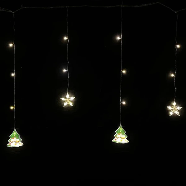 Гирлянда эл. Бахрома Звезды и елки 3*0,85м 110UV-LED теплый белый 8 режимов шнур 1м цв.уп JC-15319