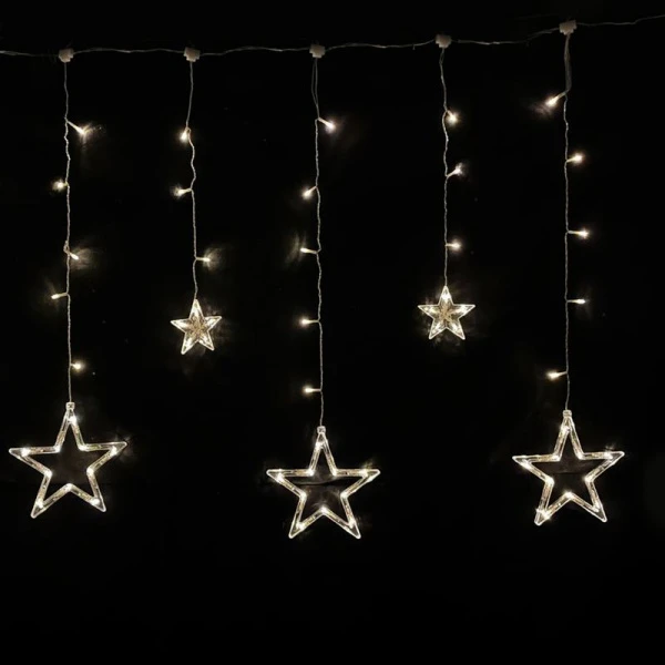 Гирлянда эл. Бахрома Звезды 2,5*0,85м 136LED теплый белый шнур 1м цв.уп JC-15336 (40)