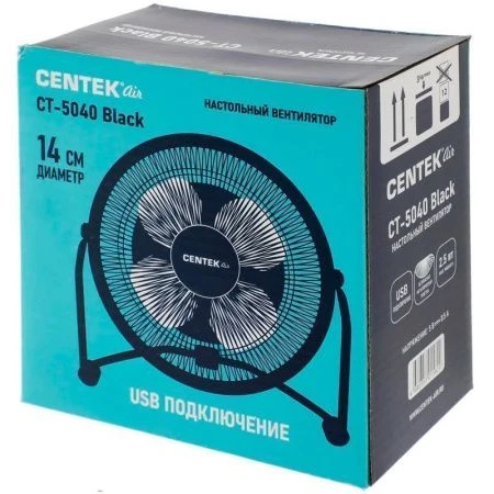 Вентилятор настольный металл Centek CT-5040 черный 2,5Вт, мет.решётка 14см, USB-порт (24)