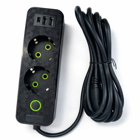 Удлинитель 2 гнезда пластик 5м с выключателем +3USB (80)