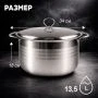 Кастрюля 13,5л 34*18см нерж.сталь с мет.крышкой JC-183
