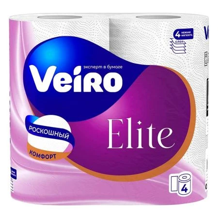 Бумага туалетная 4шт 15м VEIRO ELITE 4-х слойная (10)