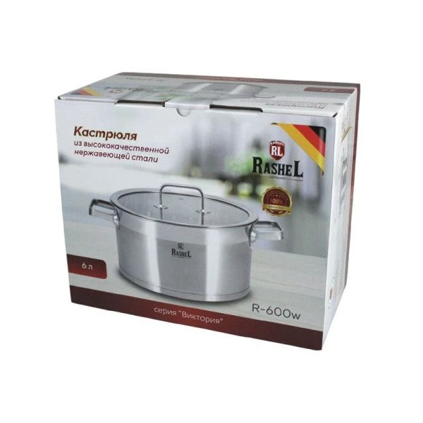 Кастрюля 6л нерж.сталь ВИКТОРИЯ со стекл.крышкой 24*14см R-600w (4)