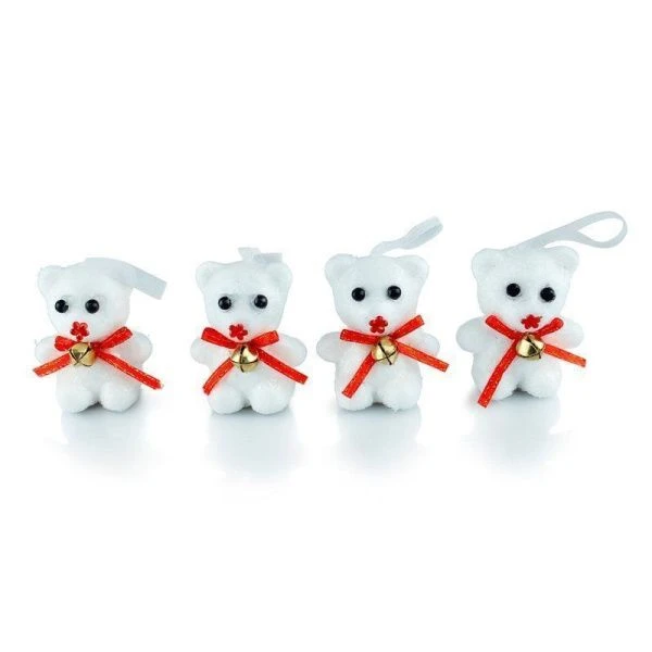 Игрушки новогодние на елку МИШКА набор 4шт 5*3см пенопласт OSJX24053/JC-16397 (480)
