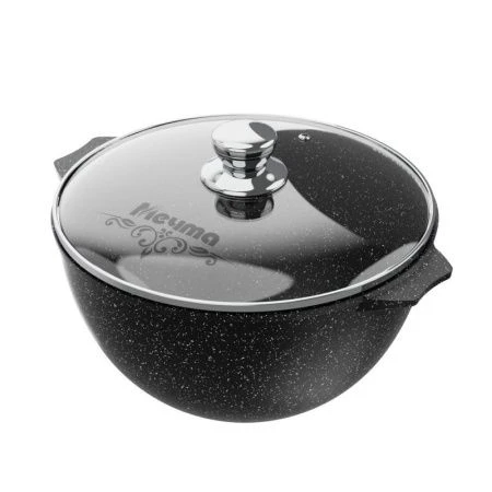 Казан для плова 10л алюминий АП ГРАНИТ BLACK стекл.крышка 34см (3)