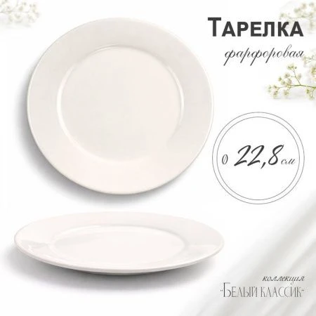 Тарелка мелкая 22,8см фарфор БЕЛЫЙ КЛАССИК 53 JC-8174 (6/48)