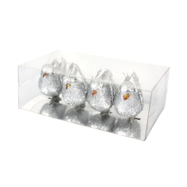 Игрушки новогодние на елку ПТИЦА набор 4шт 9см пенопласт серебро OSJX23003/JC-16996 (216)