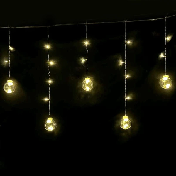 Гирлянда эл. Бахрома Шары 2,5*0,85м 108LED теплый белый шнур 1м цв.уп JC-15333 (24)