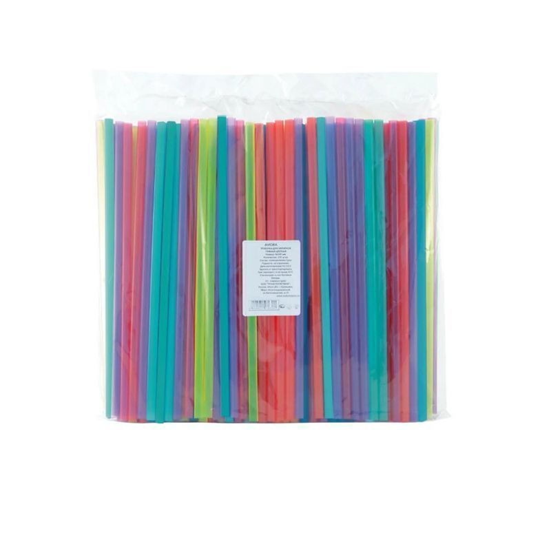 Трубочки для коктейля 250шт 8*240мм пластик прямые цветные AVIORA (24)