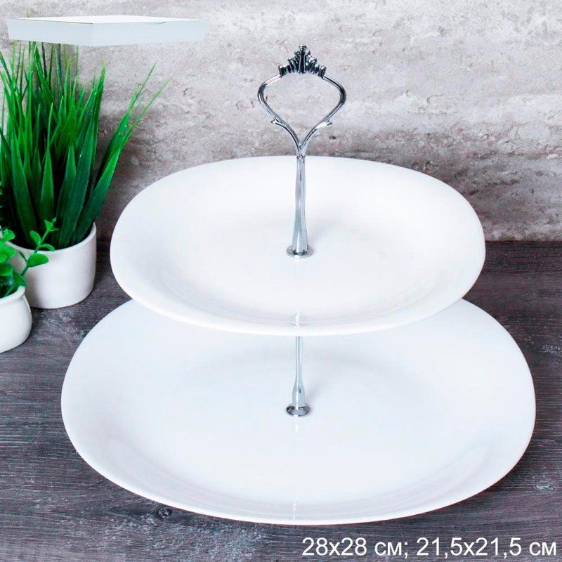 Этажерка сервировочная 2 яруса 21,5/28см стеклокерамика ф. квадрат белая Sq-2/LFP85/110BG (12)