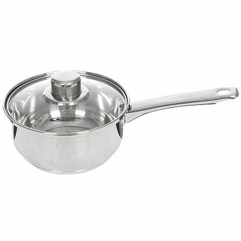 Ковш 1,6л нерж.сталь ГРЕТТА стекл.крышка 16см клеп.ручки 3-х сл.дно кроме индукции KT04-К (4)