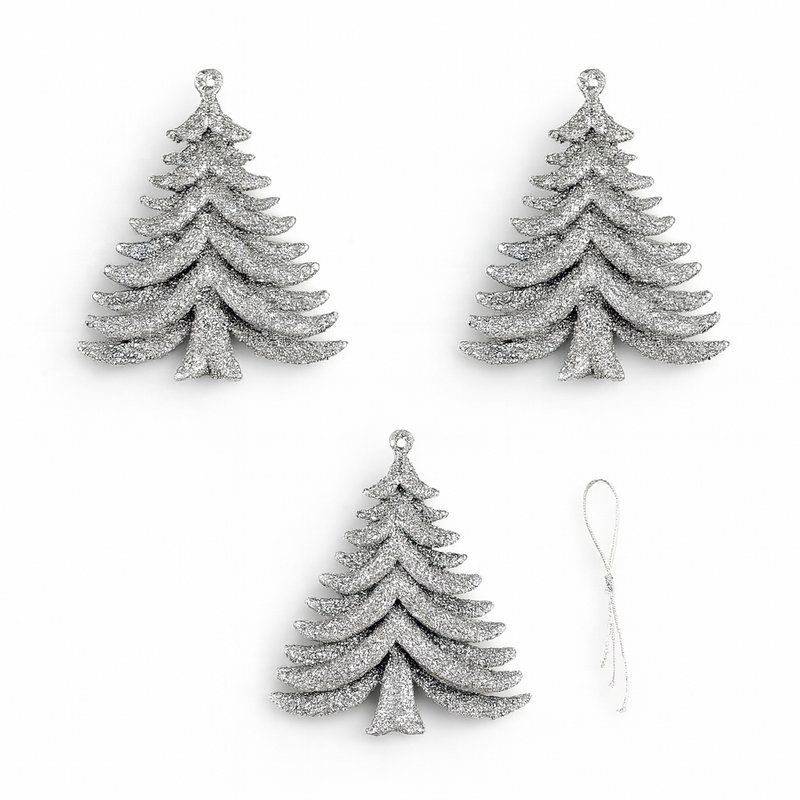 Игрушки новогодние на елку ЕЛОЧКА набор 3шт 10*7см пластик серебро OSHR20-639/JC-16510 (1200)