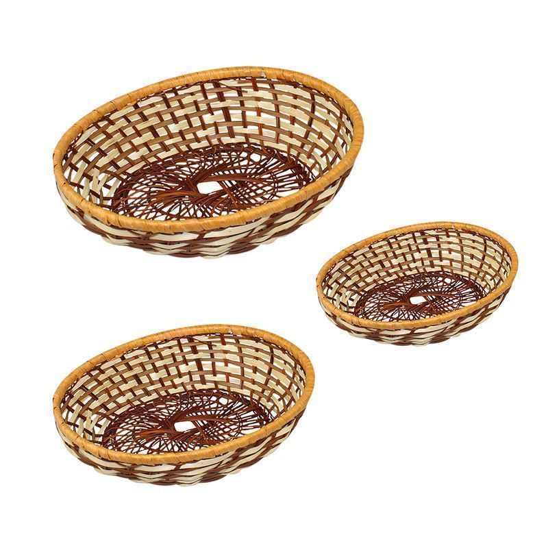 Корзинка плетеная лоза набор 3шт. 21,5*16*6/23*18*7/25*19*8см овальная светло-коричневая (130)