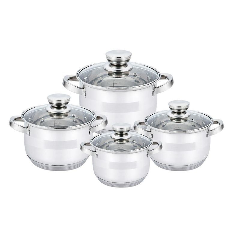 Набор кастрюль 4пр к. 2,1/2,8/3,9/6,1л нерж.сталь стекл.крышки индукция (4)