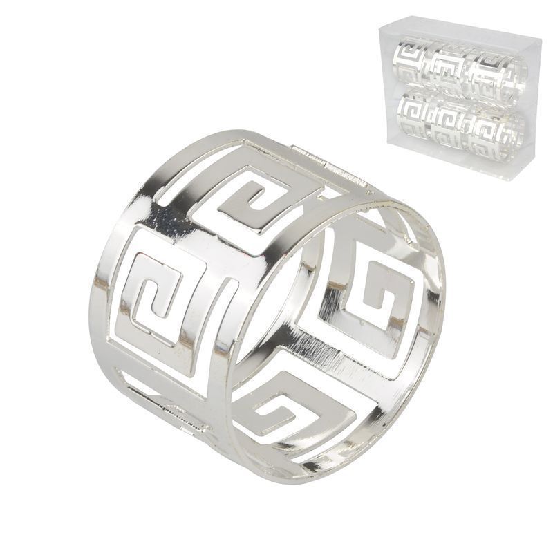 Кольца для салфеток набор 6шт металл ОРНАМЕНТ серебро (63)