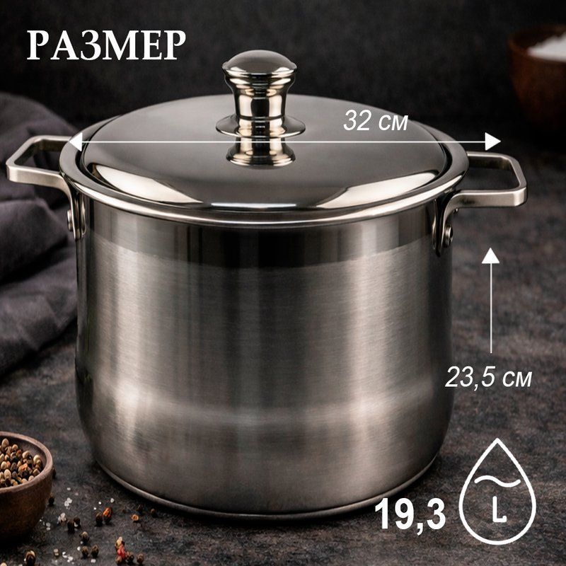 Кастрюля 19,3л 32*23,5см нерж.сталь с мет.крышкой индукция JC-18165