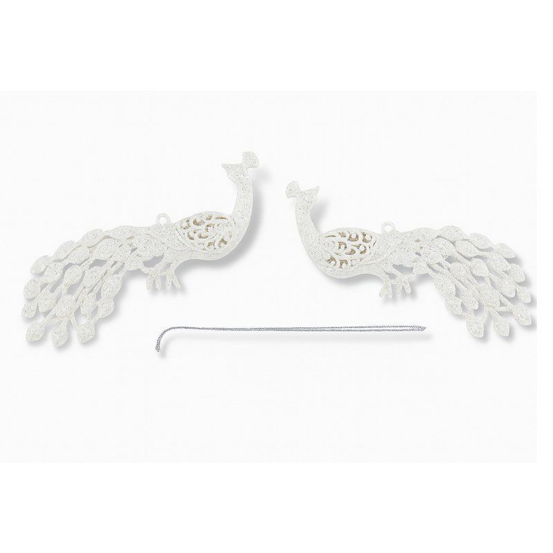 Игрушки новогодние на елку ЖАР-ПТИЦА набор 2шт 16*5см пластик белый OSHR20-390/JC-16533 (1200)