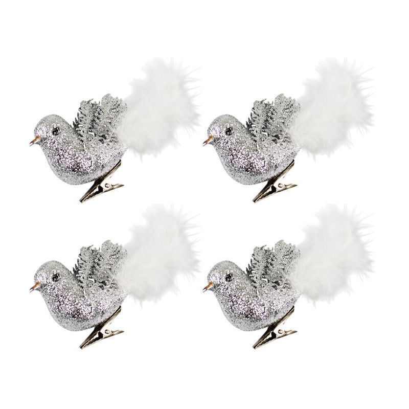 Игрушки новогодние на елку ПТИЦА набор 4шт 9см пенопласт серебро OSJX23003/JC-16996 (216)