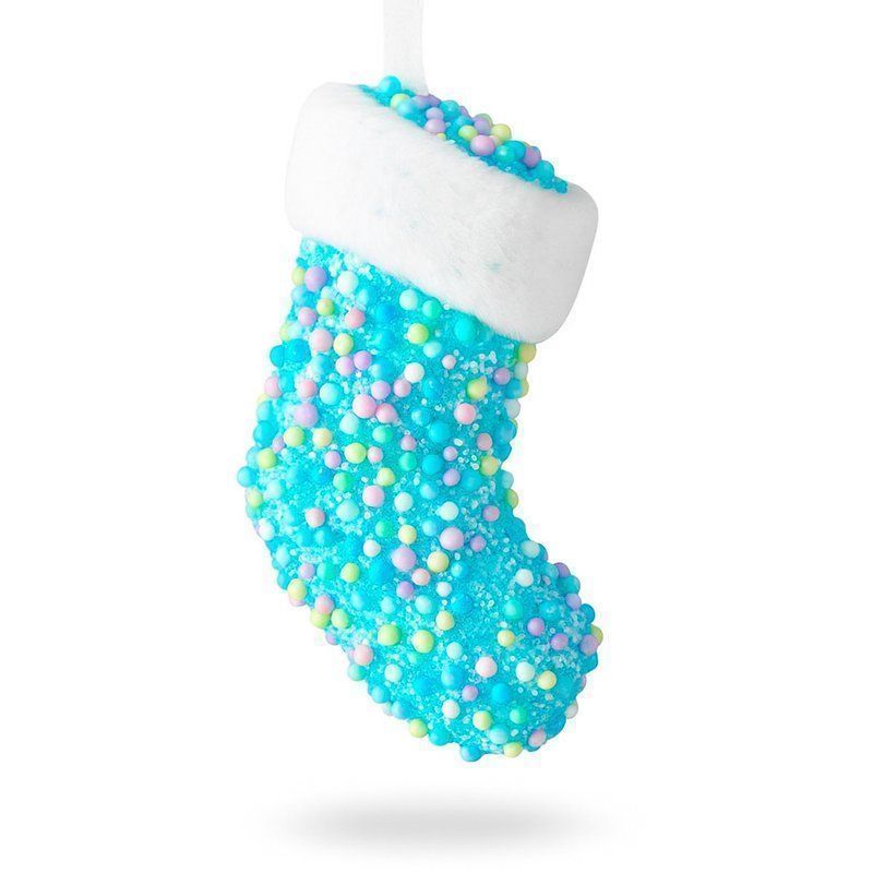 Украшение новогоднее на елку Сапожок 12*7*2см пенопласт/текстиль монпарель белый FY2024-122/JC-16735 (580)