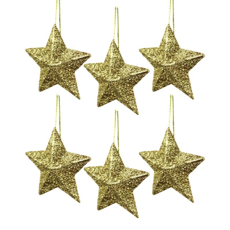 Игрушки новогодние на елку ЗВЕЗДЫ набор 6шт 7см пластик золото JC-16746 (500)