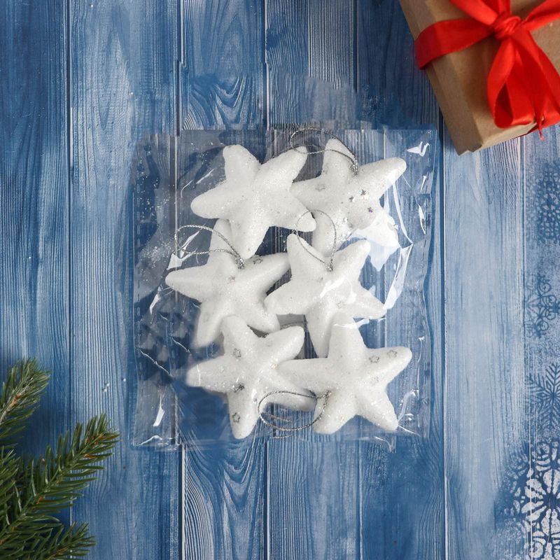 Игрушки новогодние на елку ЗВЕЗДА набор 6шт 5,5см пенопласт 0524AD-1333/JC-16372 (480)