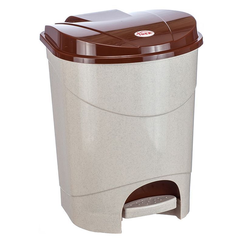 Контейнер для мусора 11л пластик бежевый мрамор с педалью (6)