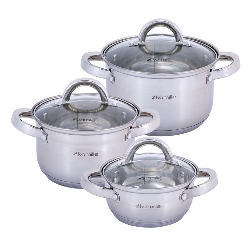 Набор кастрюль 3пр 1,1/2,1/2,9л нерж.сталь стекл.крышки полые ручки арт.5628S (4)