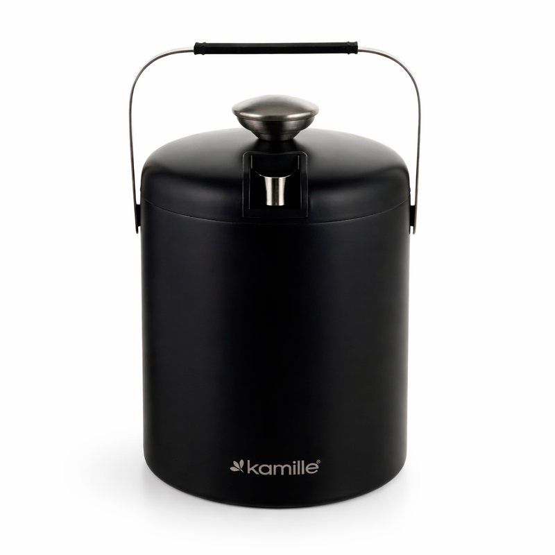 Ведерко для льда с крышкой 1,3л нерж.сталь щипцы, поддон с отверстиями, черный, арт. 7767 (12)