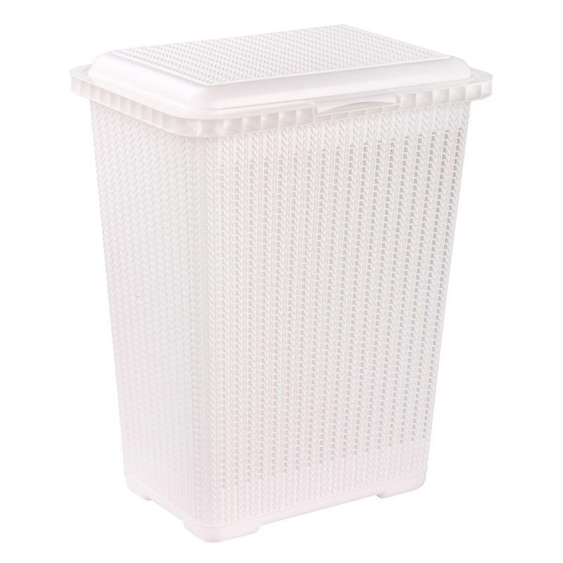 Корзина для белья 25л 37*27*47см пластик ВЯЗАНОЕ ПЛЕТЕНИЕ белая (6)