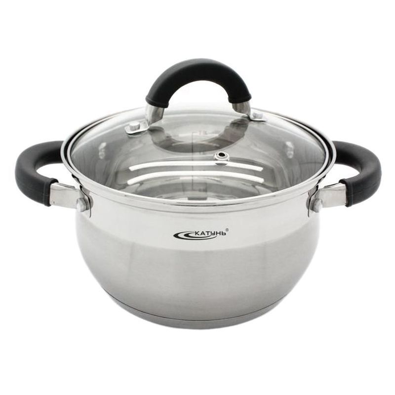Кастрюля 2,9л нерж.сталь ИРИДА стекл.крышка d18см толщина стенок 0,6мм КТ08-d-18 (8)