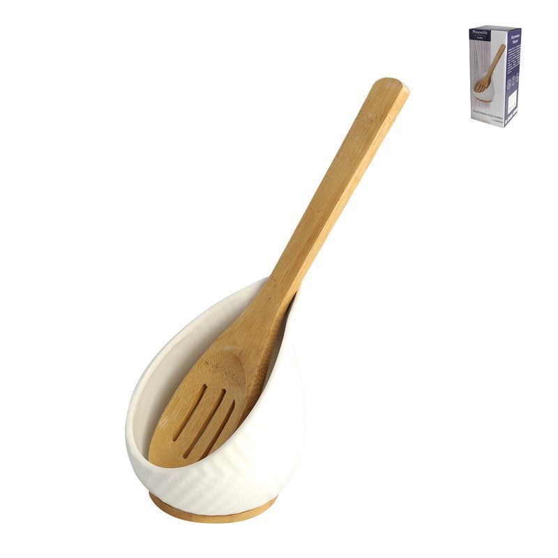 Подставка под ложку фарфор с бамбук.ложкой Naturel 10*10*22см подар.уп. (16)