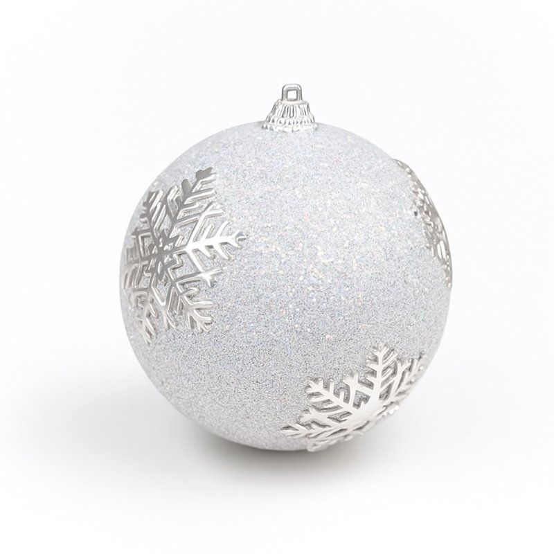 Игрушка новогодняя на елку ШАР Снежинка 10см пластик серебряный JC-15129 (216)