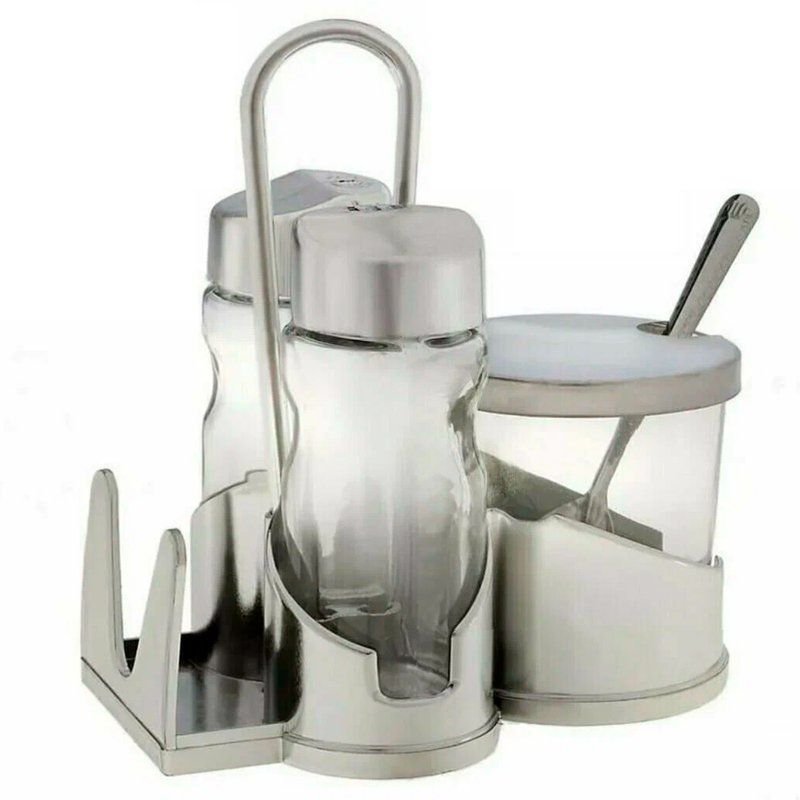 Набор для специй 2шт 40мл стекло на подставке с сахарницей (96)