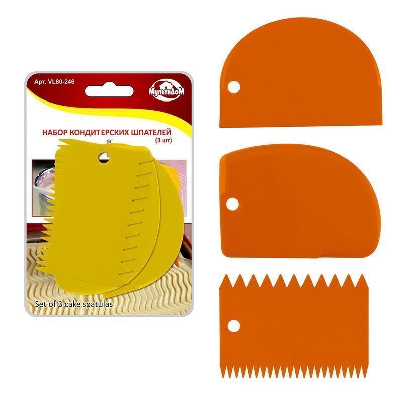 Шпатель кондитерский набор 3шт 12*8см пластик 2 цвета (12/144)