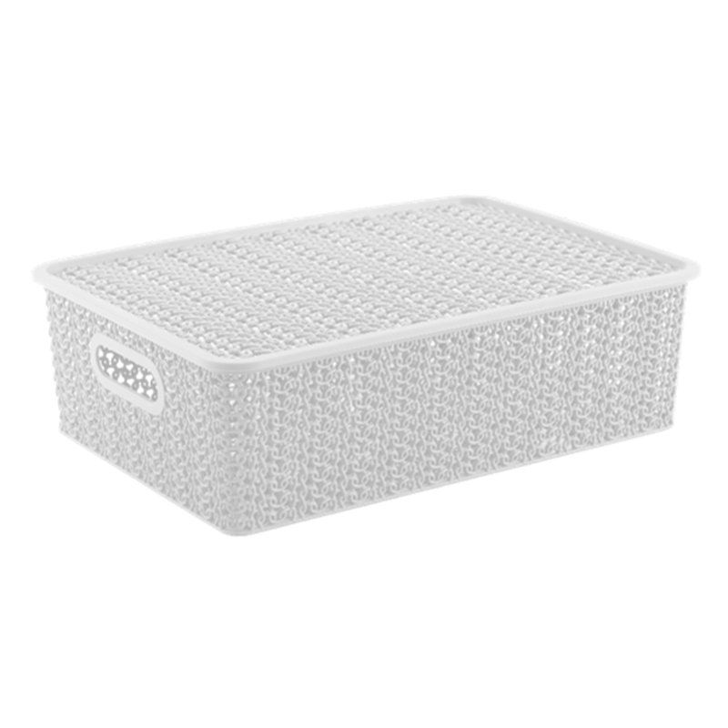 Корзинка 7,5л 350*245*105мм пластик ВЯЗЬ белый с крышкой (11)