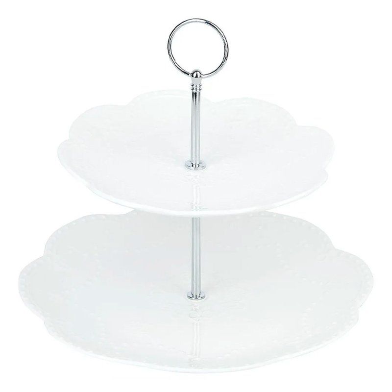 Этажерка сервировочная 2 яруса 26,5/20см h23см фарфор МАРШМЕЛЛОУ подар.уп. (12)