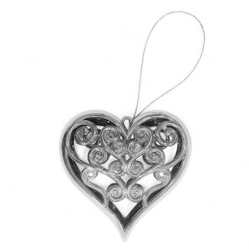 Игрушка новогодняя на елку СЕРДЦЕ 10*10см серебро LF-7013S/JC-16267 (600)